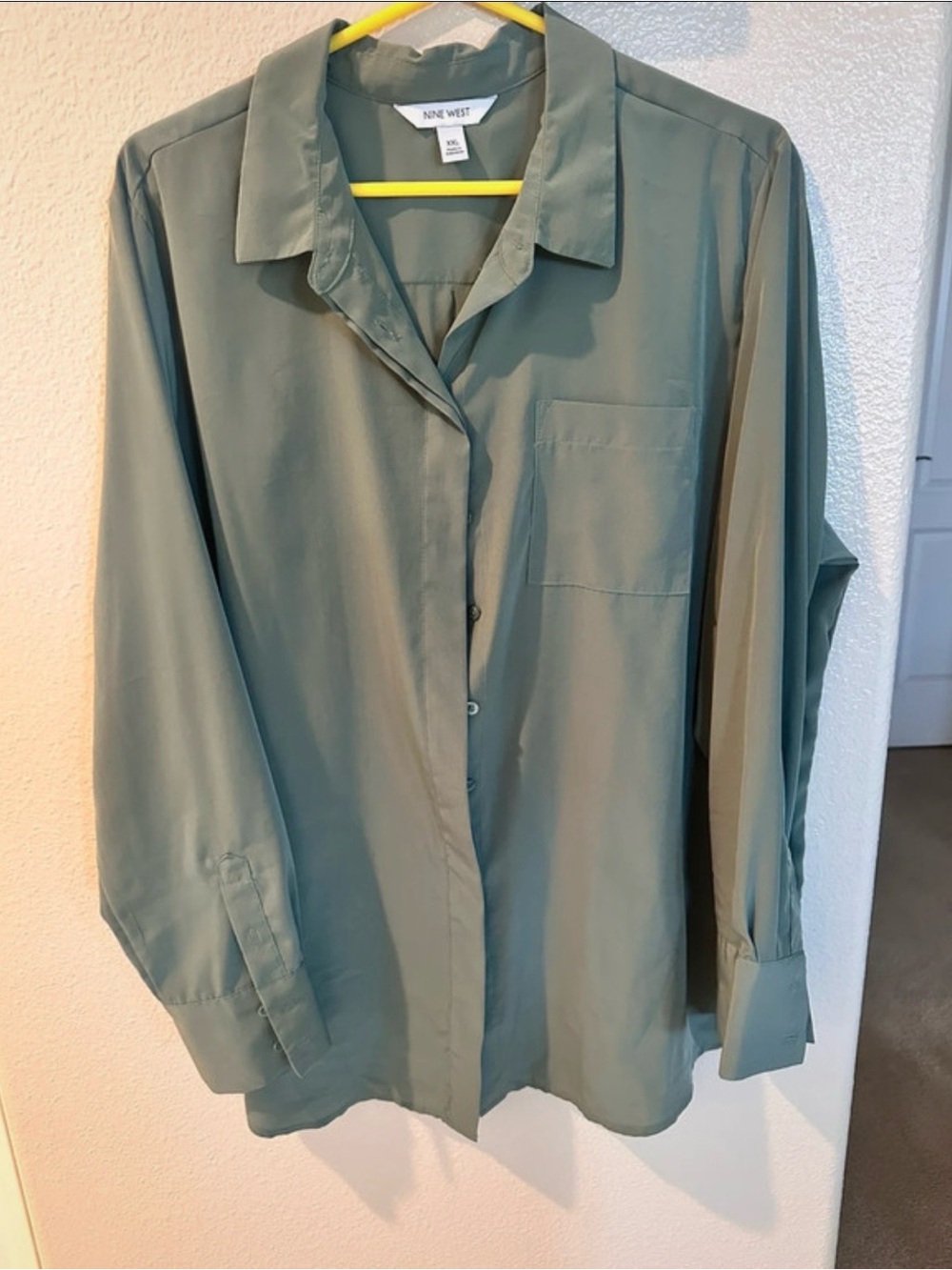 Nine West Olive Green Button-Down Blouse